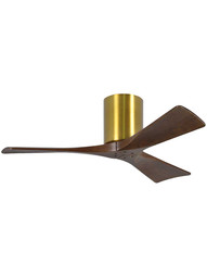 Irene 42 inch Flush-Mount Ceiling Fan with Solid Wood Blades in Brushed Brass.